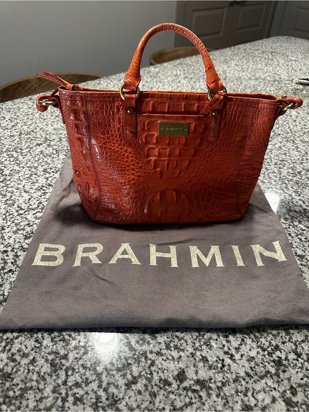 Brahmin Burnt Orange Croc-Embossed Tote